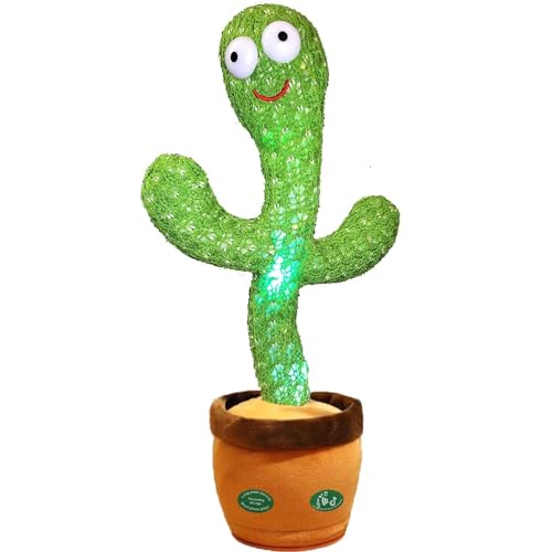 Talking Cactus Mimicking Toy,Talking Repeat Singing Sunny Cactus Toy 120 Pcs Songs for Baby 15S Record Your Sound Sing+Dancing+Recording+LED