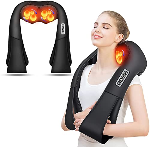 Back and Neck Massager, Back Massager Deep Tissue Kneading Massager Neck and Shoulder Massager with Heat, Electric 4D Massage Pillow Fathers Day Dad Gifts from Daughter(NOT Cordless)
